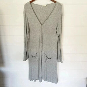 Ontheland Lightweight Rib Knit Button Down Raw Hem Duster Cardigan Size Large